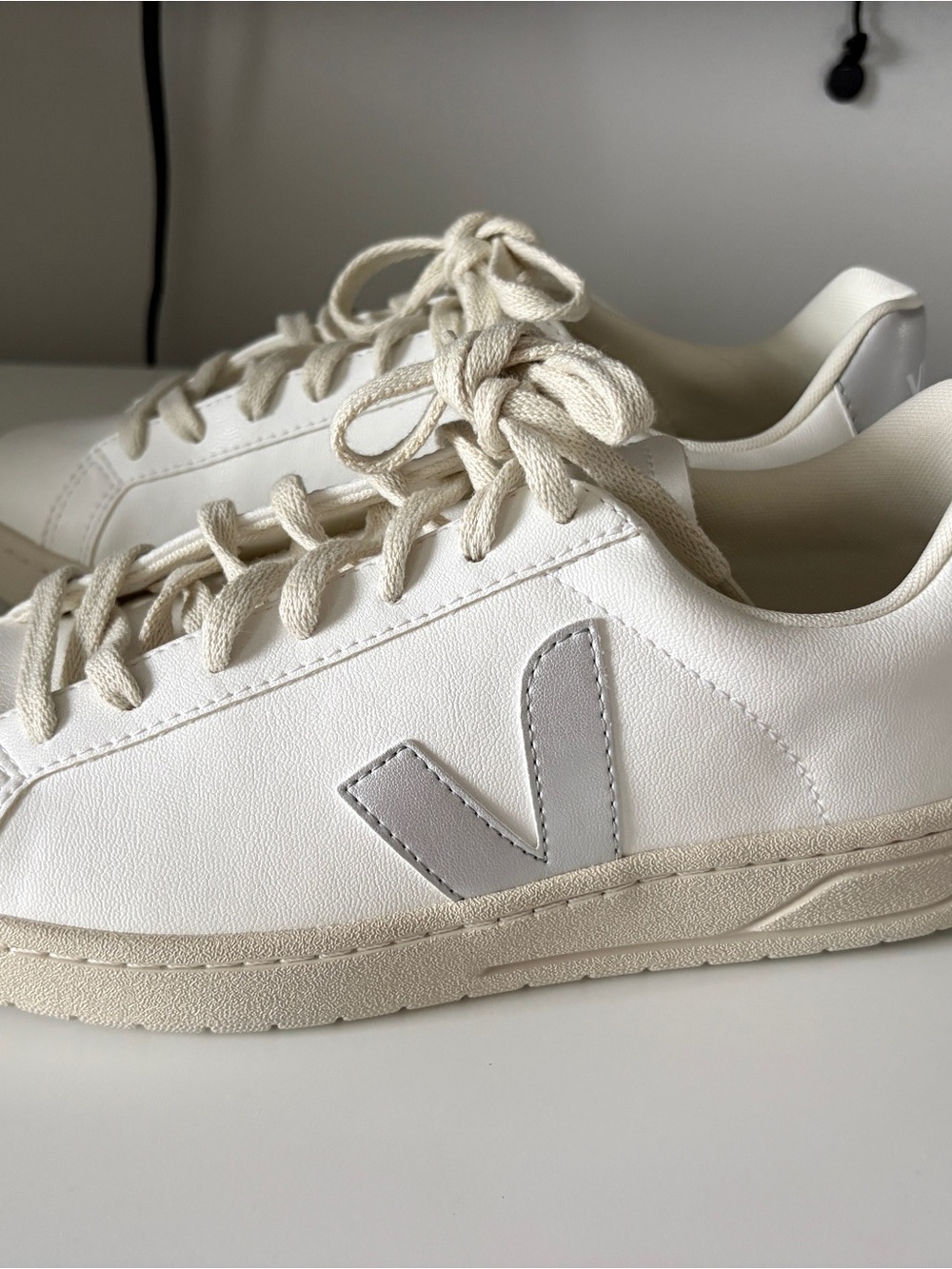 Veja White Leather Sneakers with Light Gray V Logo